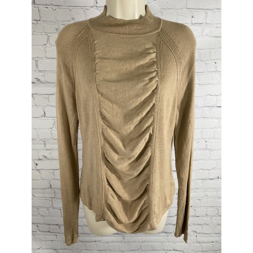 Rena Rowan Brown Long Sleeve Pullover Ruched Front Sweater L Large